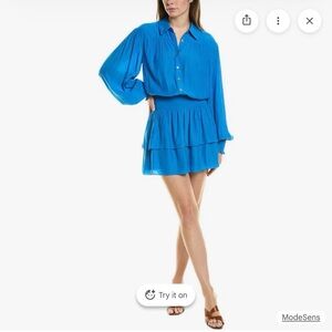 Ramy brook Blue Long-Sleeve Tiered Lynette Mini Dress NWT $445